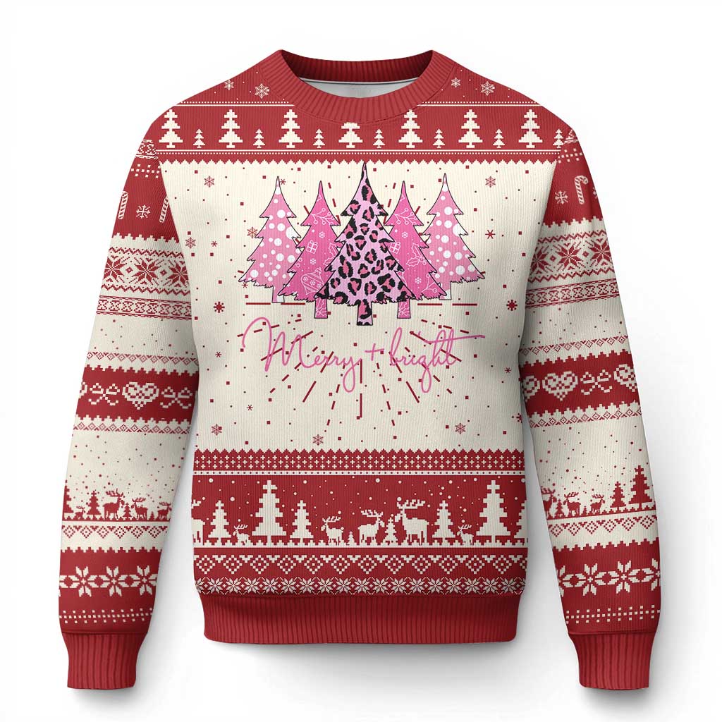 Christmas Pink Ugly Christmas Sweater Leopard Print Trees - Wonder Print Shop