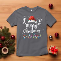 Merry Christmas T Shirt Lights Red Santa Hat Xmas Family Matching - Wonder Print Shop