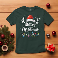 Merry Christmas T Shirt Lights Red Santa Hat Xmas Family Matching - Wonder Print Shop