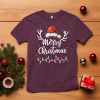 Merry Christmas T Shirt Lights Red Santa Hat Xmas Family Matching - Wonder Print Shop