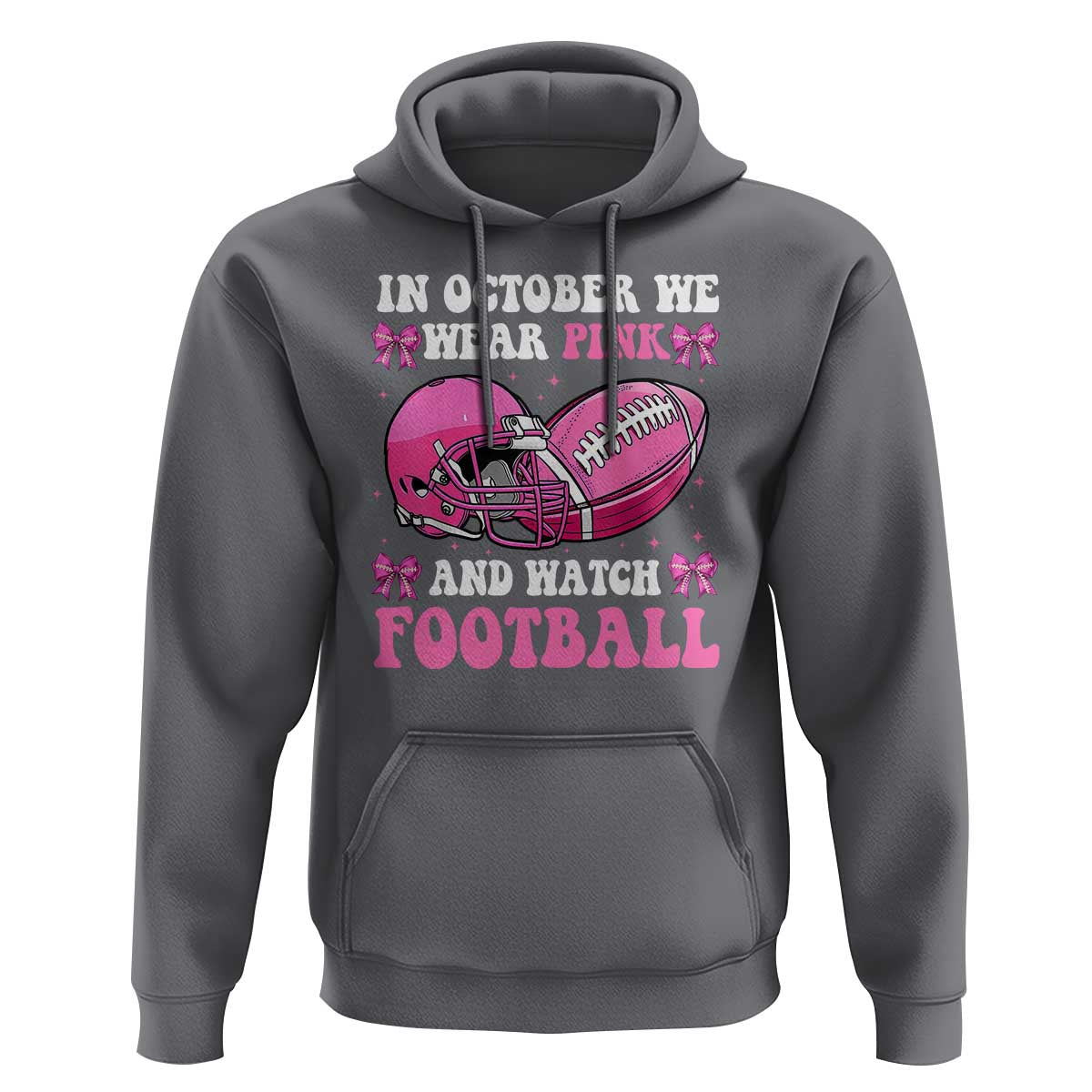 Football Breast Cancer Awareness Hoodie Coquette Football In October We Wear Pink Ghost Halloween Pink Ribbon
