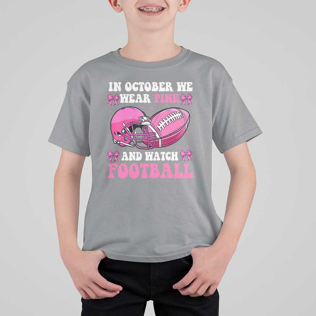 Football Breast Cancer Awareness T Shirt For Kid Coquette Football In October We Wear Pink Ghost Halloween Pink Ribbon - Wonder Print Shop