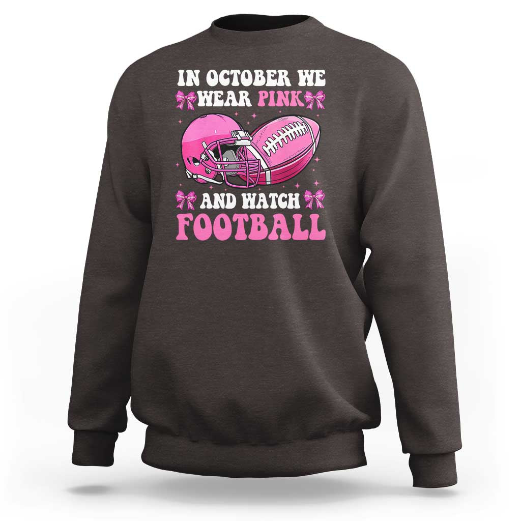 Football Breast Cancer Awareness Sweatshirt Coquette Football In October We Wear Pink Ghost Halloween Pink Ribbon - Wonder Print Shop