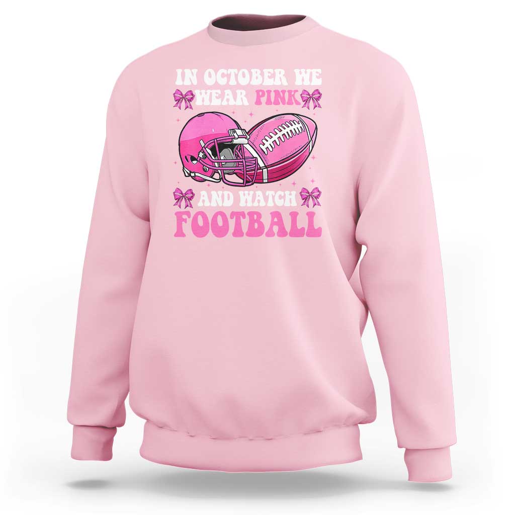 Football Breast Cancer Awareness Sweatshirt Coquette Football In October We Wear Pink Ghost Halloween Pink Ribbon - Wonder Print Shop