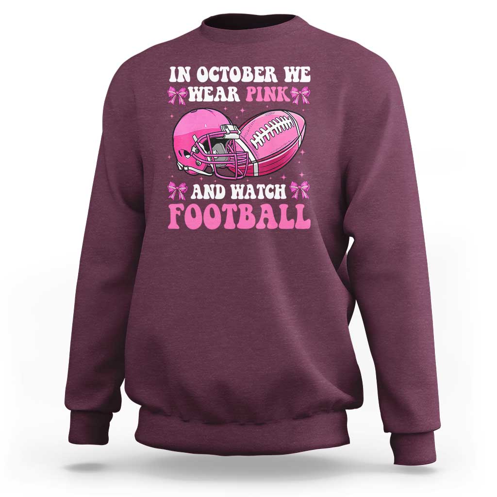 Football Breast Cancer Awareness Sweatshirt Coquette Football In October We Wear Pink Ghost Halloween Pink Ribbon - Wonder Print Shop