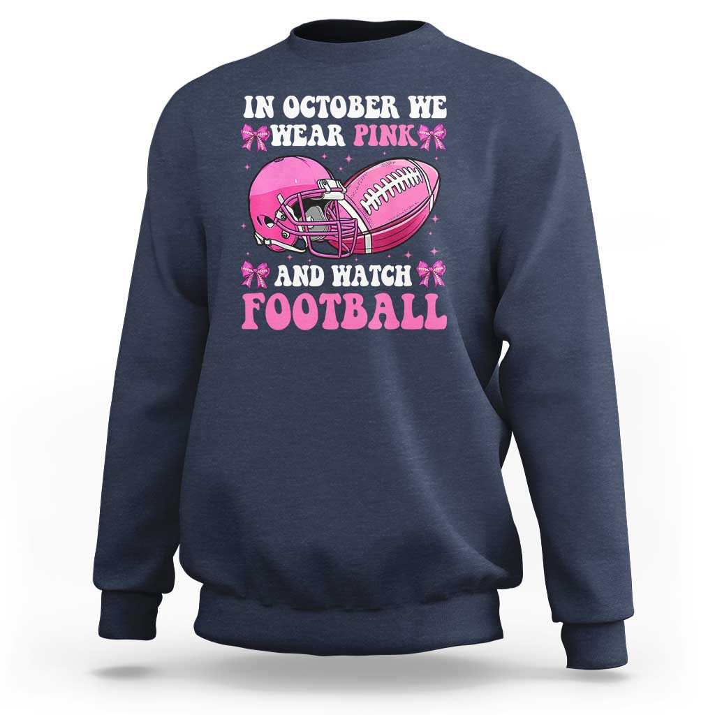 Football Breast Cancer Awareness Sweatshirt Coquette Football In October We Wear Pink Ghost Halloween Pink Ribbon - Wonder Print Shop