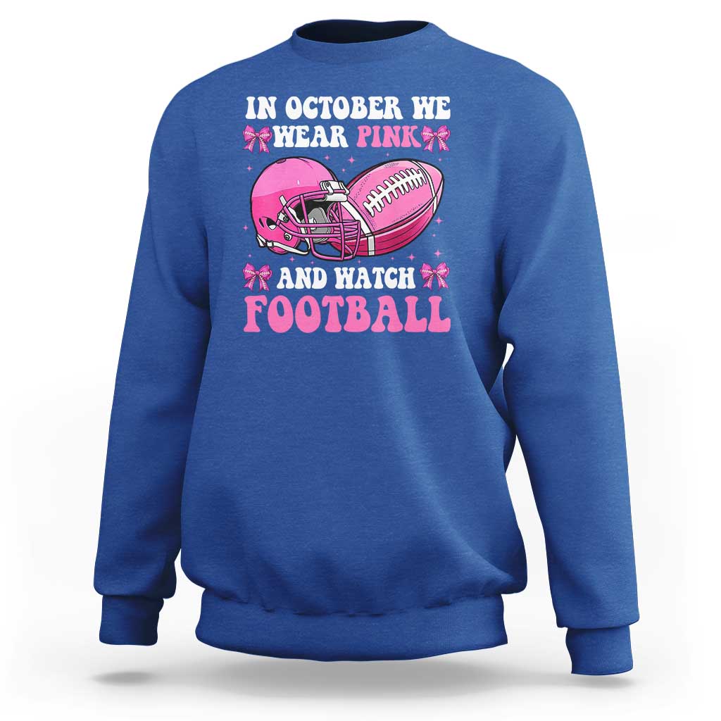 Football Breast Cancer Awareness Sweatshirt Coquette Football In October We Wear Pink Ghost Halloween Pink Ribbon - Wonder Print Shop