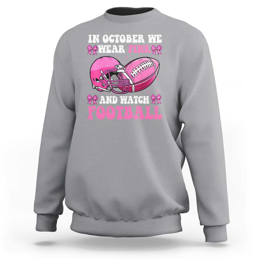 Football Breast Cancer Awareness Sweatshirt Coquette Football In October We Wear Pink Ghost Halloween Pink Ribbon - Wonder Print Shop