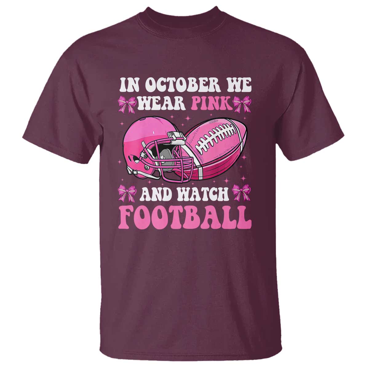 Football Breast Cancer Awareness T Shirt Coquette Football In October We Wear Pink Ghost Halloween Pink Ribbon - Wonder Print Shop