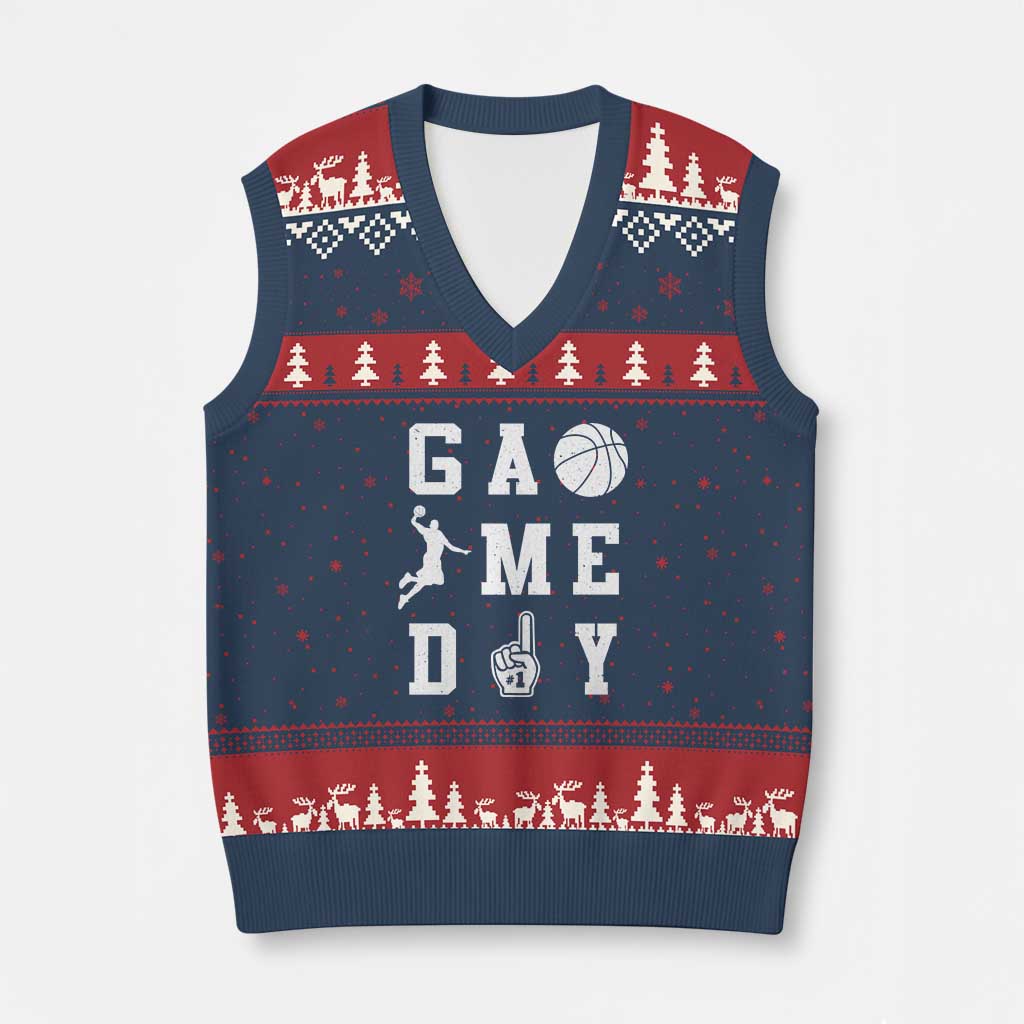 Game Day Basketball V-Neck Knit Sweater Vest Basketball Mom Sports Fan - Wonder Print Shop
