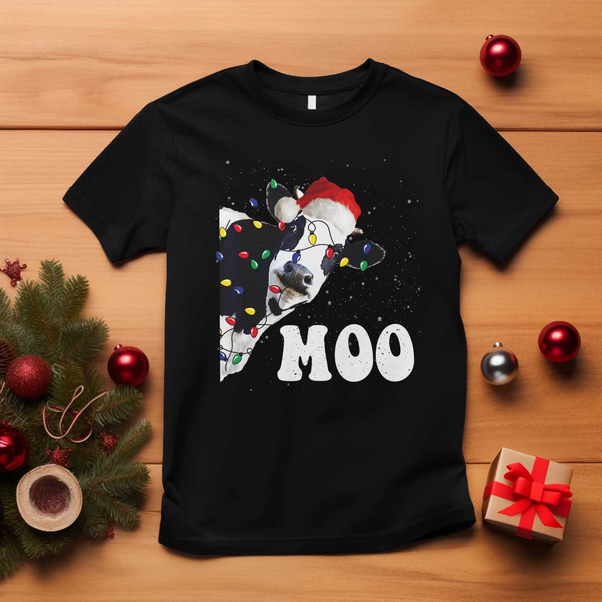 Christmas Cow T Shirt Funny Cow Lover Xmas Gift Farm - Wonder Print Shop