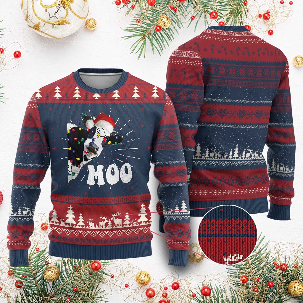 Christmas Cow Ugly Christmas Sweater Funny Cow Lover Xmas Gift Farm - Wonder Print Shop