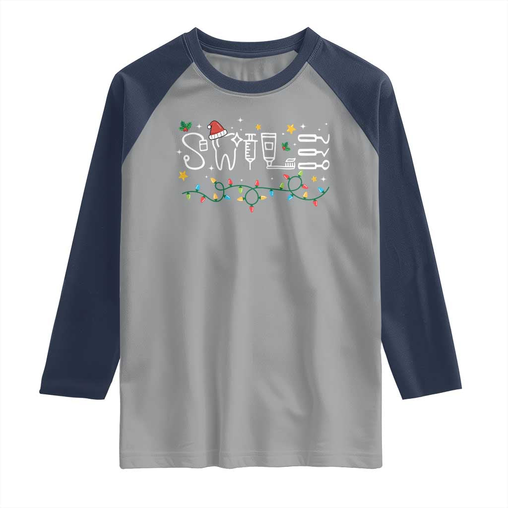 Christmas Dental Raglan Shirt Red Santa Hat Teeth Funny Dentist Merry Xmas Lights