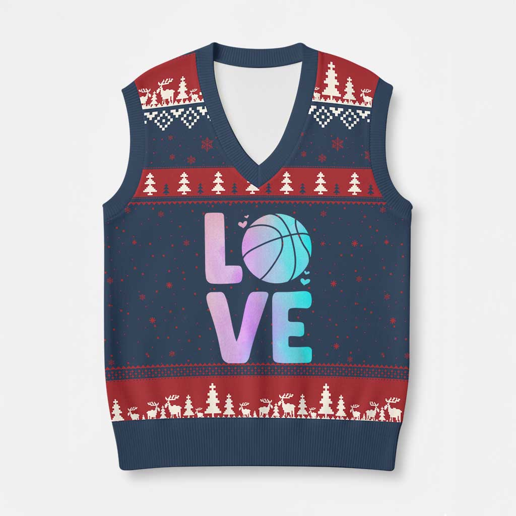 Basketball Lovers V-Neck Knit Sweater Vest Basketball Mom Sports Fan - Wonder Print Shop