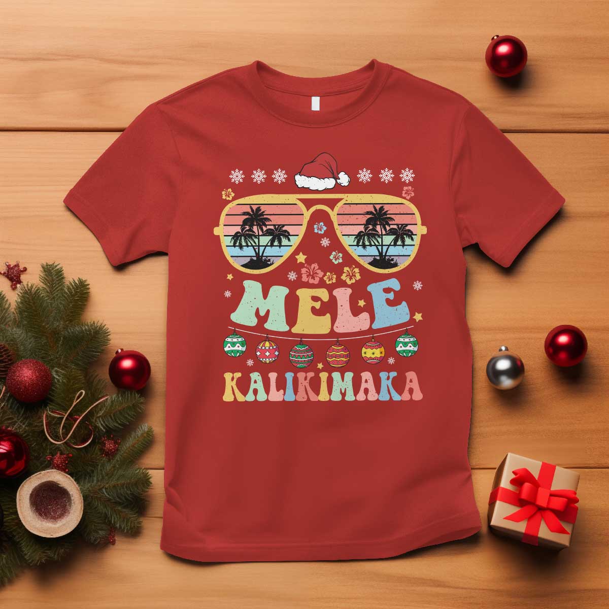 Santa Claus Sunglasses Beach Christmas In Hawaii Family Vacation T Shirt Mele Kalikimaka - Wonder Print Shop