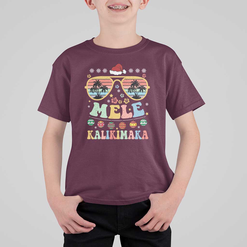 Santa Claus Sunglasses Beach Christmas In Hawaii Family Vacation T Shirt For Kid Mele Kalikimaka - Wonder Print Shop
