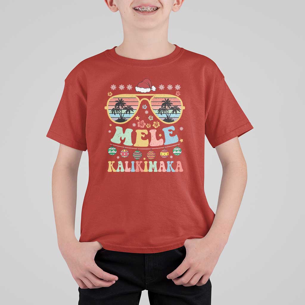 Santa Claus Sunglasses Beach Christmas In Hawaii Family Vacation T Shirt For Kid Mele Kalikimaka - Wonder Print Shop