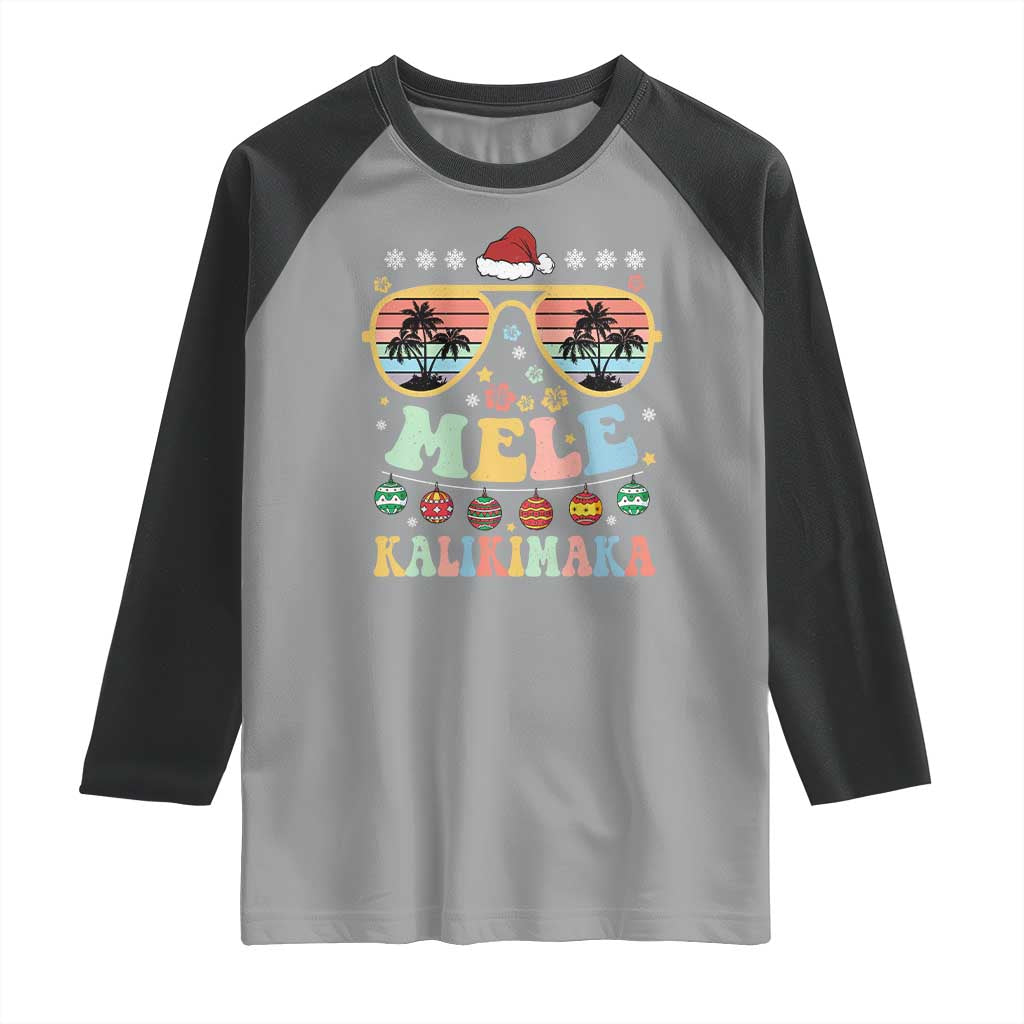 Santa Claus Sunglasses Beach Christmas In Hawaii Family Vacation Raglan Shirt Mele Kalikimaka