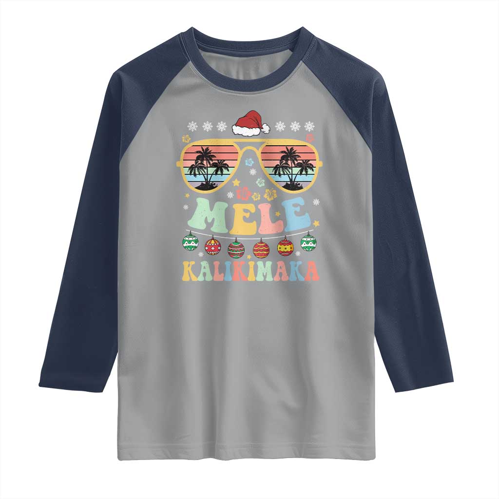 Santa Claus Sunglasses Beach Christmas In Hawaii Family Vacation Raglan Shirt Mele Kalikimaka