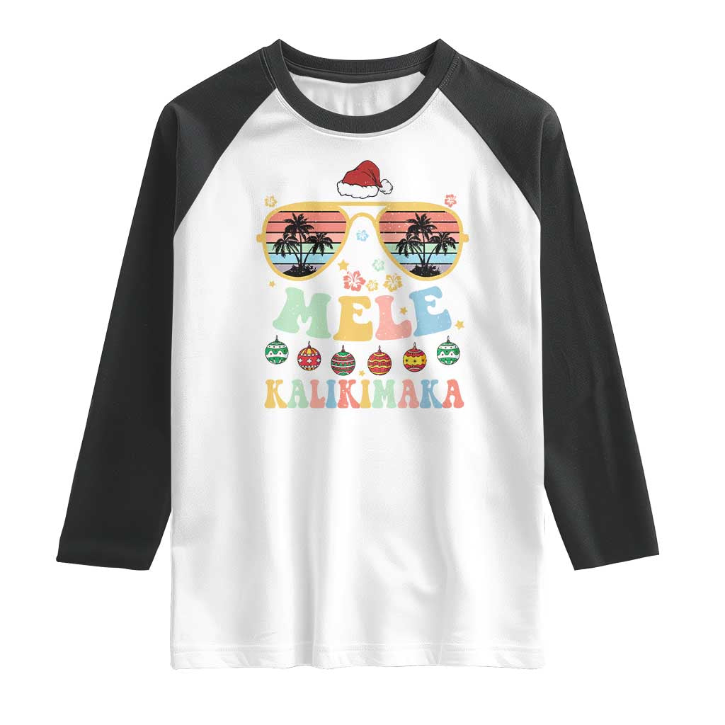 Santa Claus Sunglasses Beach Christmas In Hawaii Family Vacation Raglan Shirt Mele Kalikimaka
