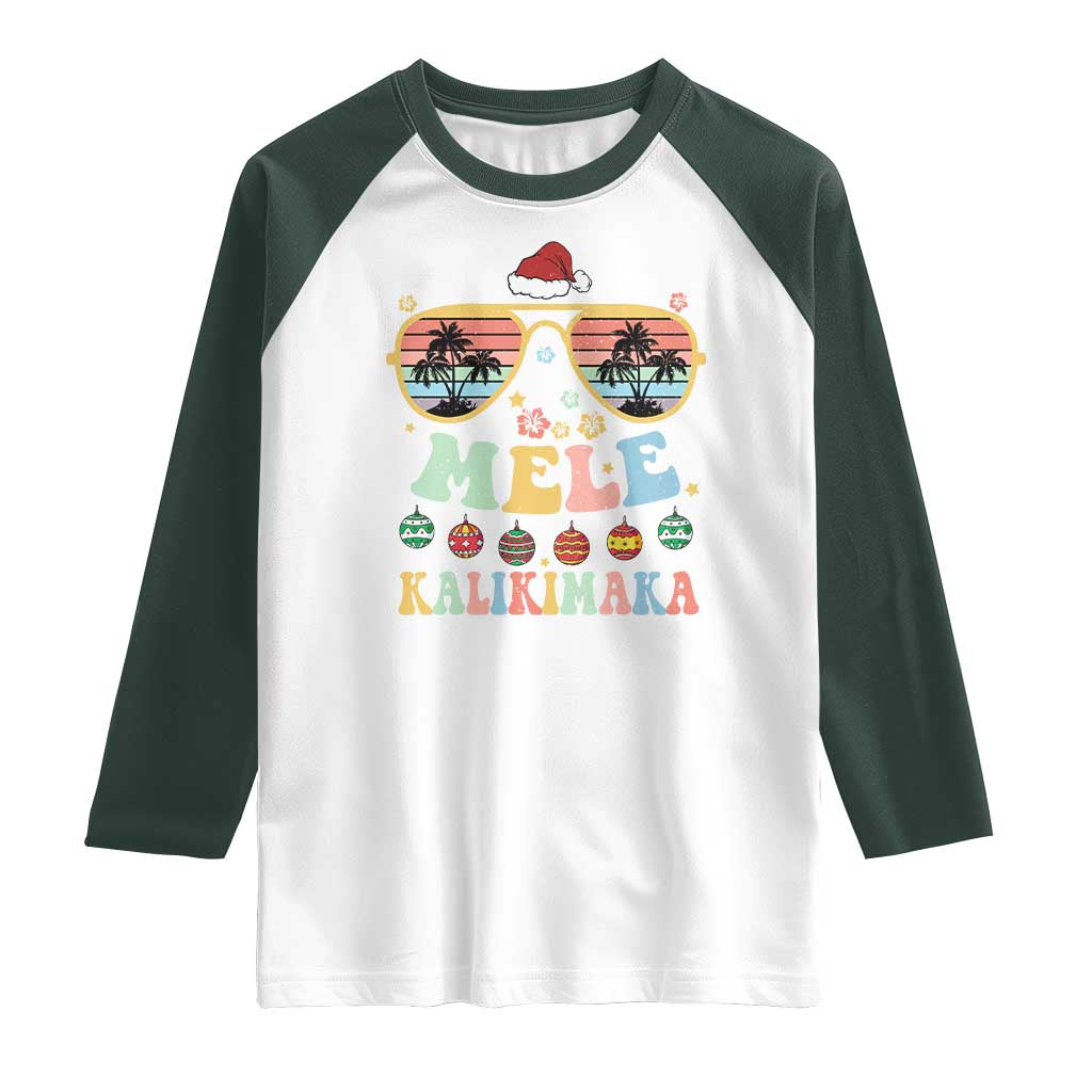 Santa Claus Sunglasses Beach Christmas In Hawaii Family Vacation Raglan Shirt Mele Kalikimaka