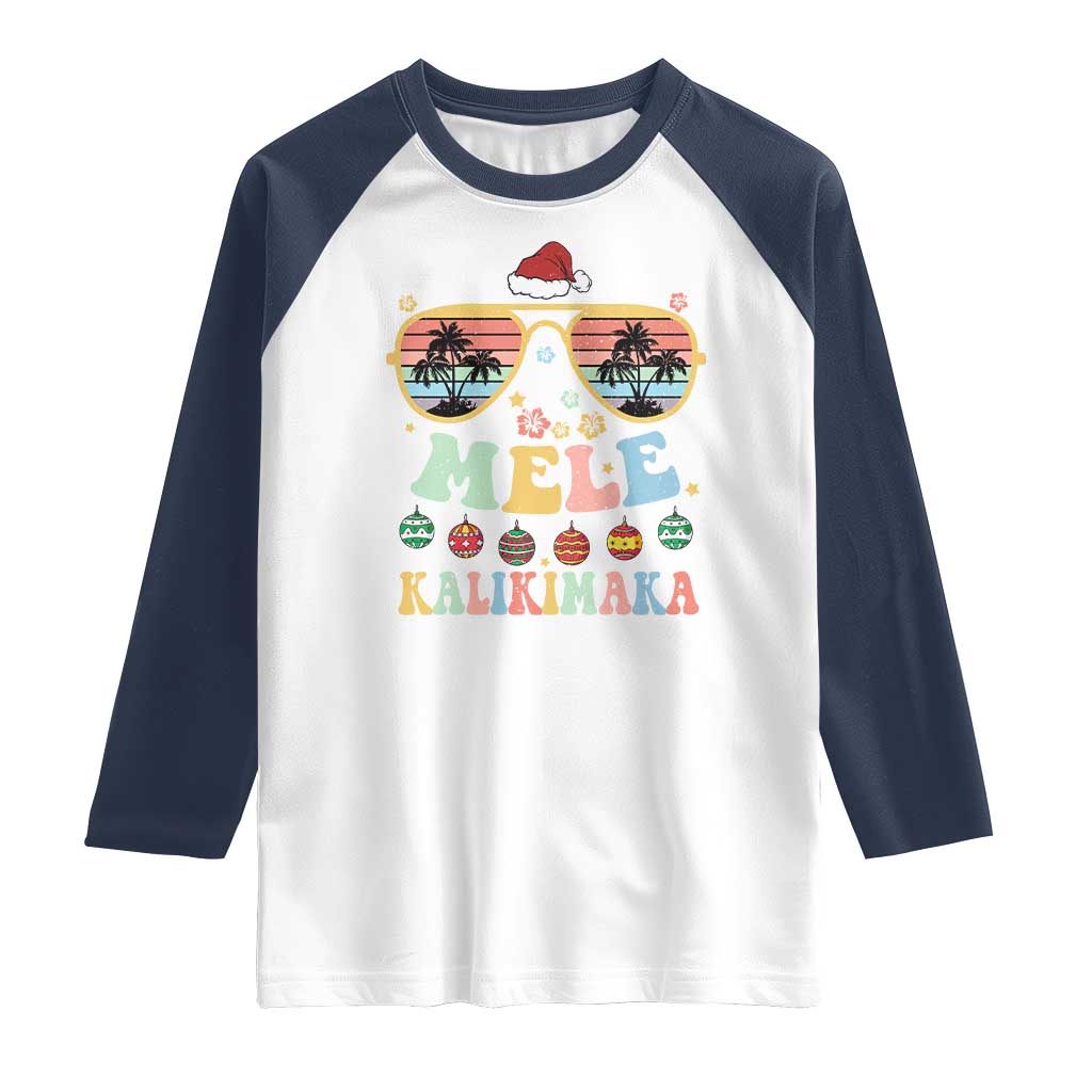 Santa Claus Sunglasses Beach Christmas In Hawaii Family Vacation Raglan Shirt Mele Kalikimaka