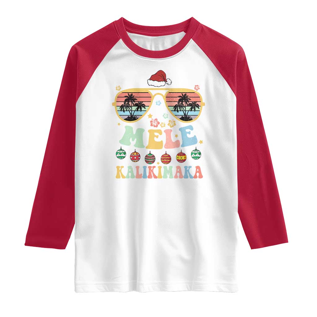 Santa Claus Sunglasses Beach Christmas In Hawaii Family Vacation Raglan Shirt Mele Kalikimaka