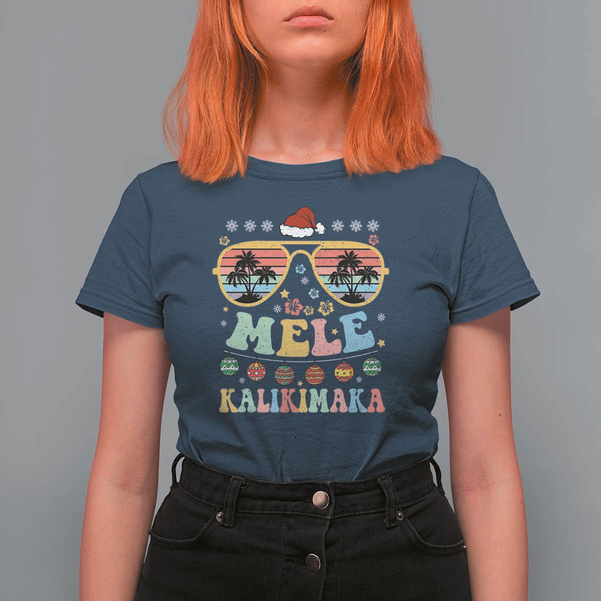 Santa Claus Sunglasses Beach Christmas In Hawaii Family Vacation T Shirt For Women Mele Kalikimaka - Wonder Print Shop