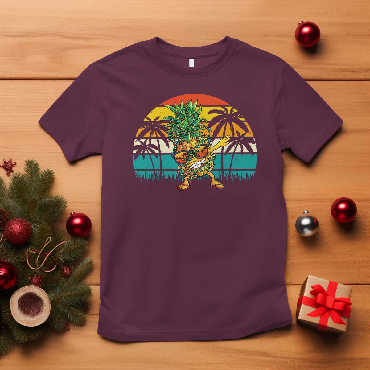 Dabbing Pineapple Christmas Tree Lights T Shirt Hawaiian Hawaii Tropical Xmas Men Gifts Sunglasses On - Wonder Print Shop