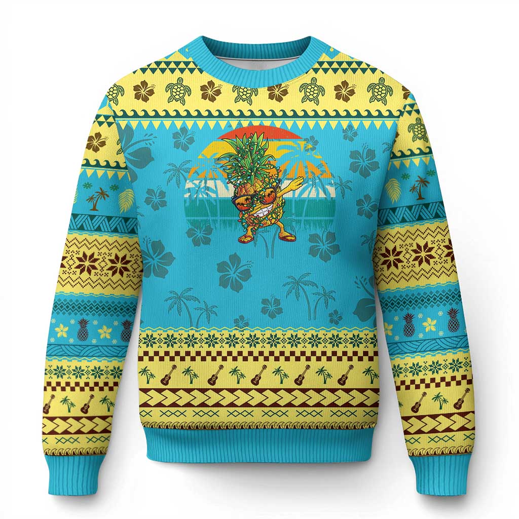 Dabbing Pineapple Christmas Tree Lights Ugly Christmas Sweater Hawaiian Hawaii Tropical Xmas Men Gifts Sunglasses On - Wonder Print Shop