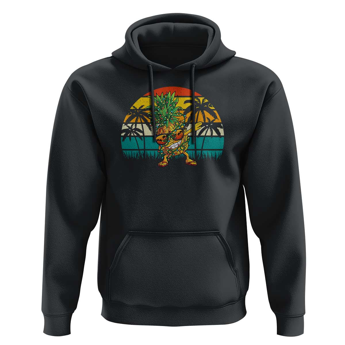Dabbing Pineapple Christmas Tree Lights Hoodie Hawaiian Hawaii Tropical Xmas Men Gifts Sunglasses On