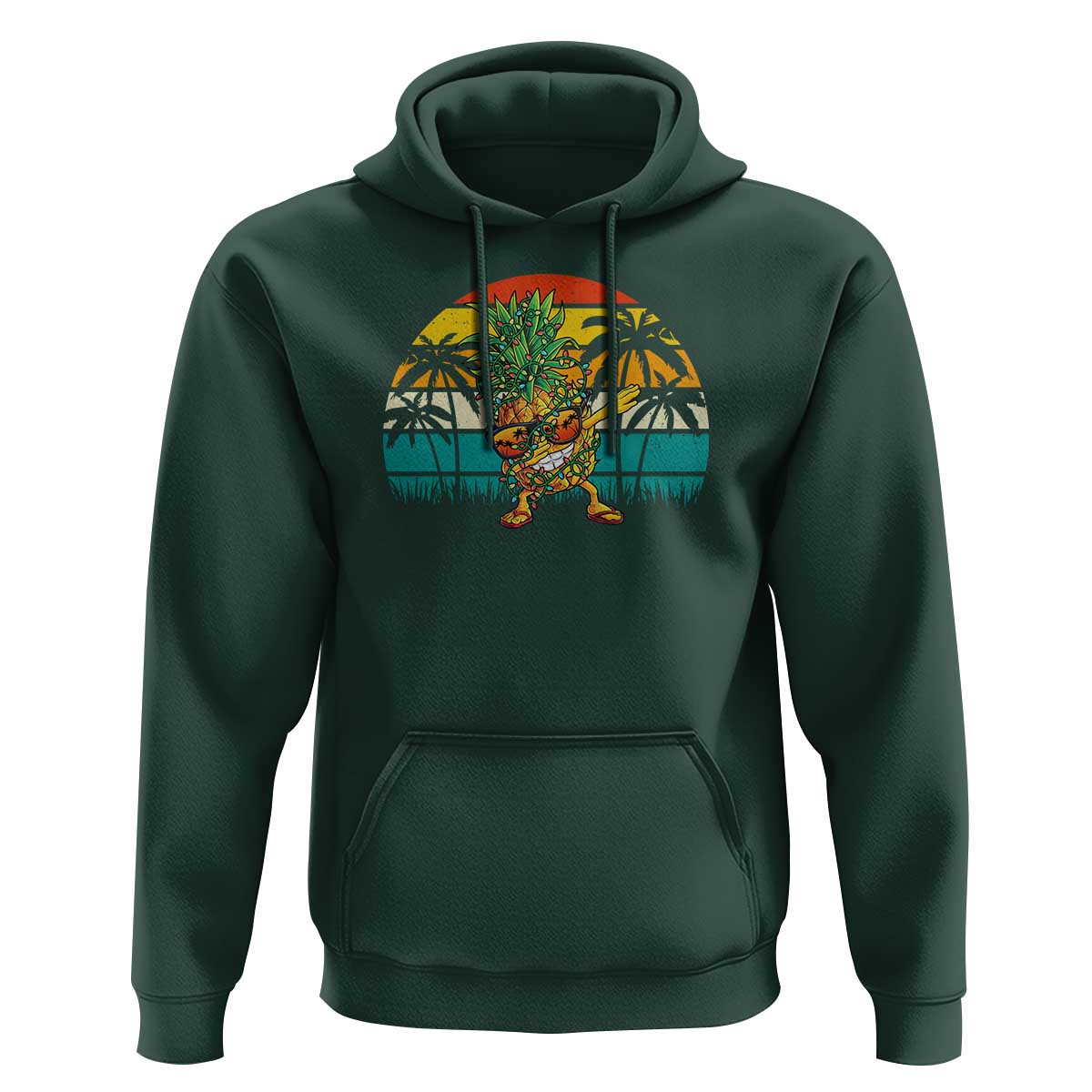Dabbing Pineapple Christmas Tree Lights Hoodie Hawaiian Hawaii Tropical Xmas Men Gifts Sunglasses On