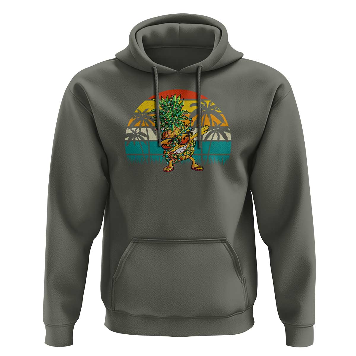 Dabbing Pineapple Christmas Tree Lights Hoodie Hawaiian Hawaii Tropical Xmas Men Gifts Sunglasses On