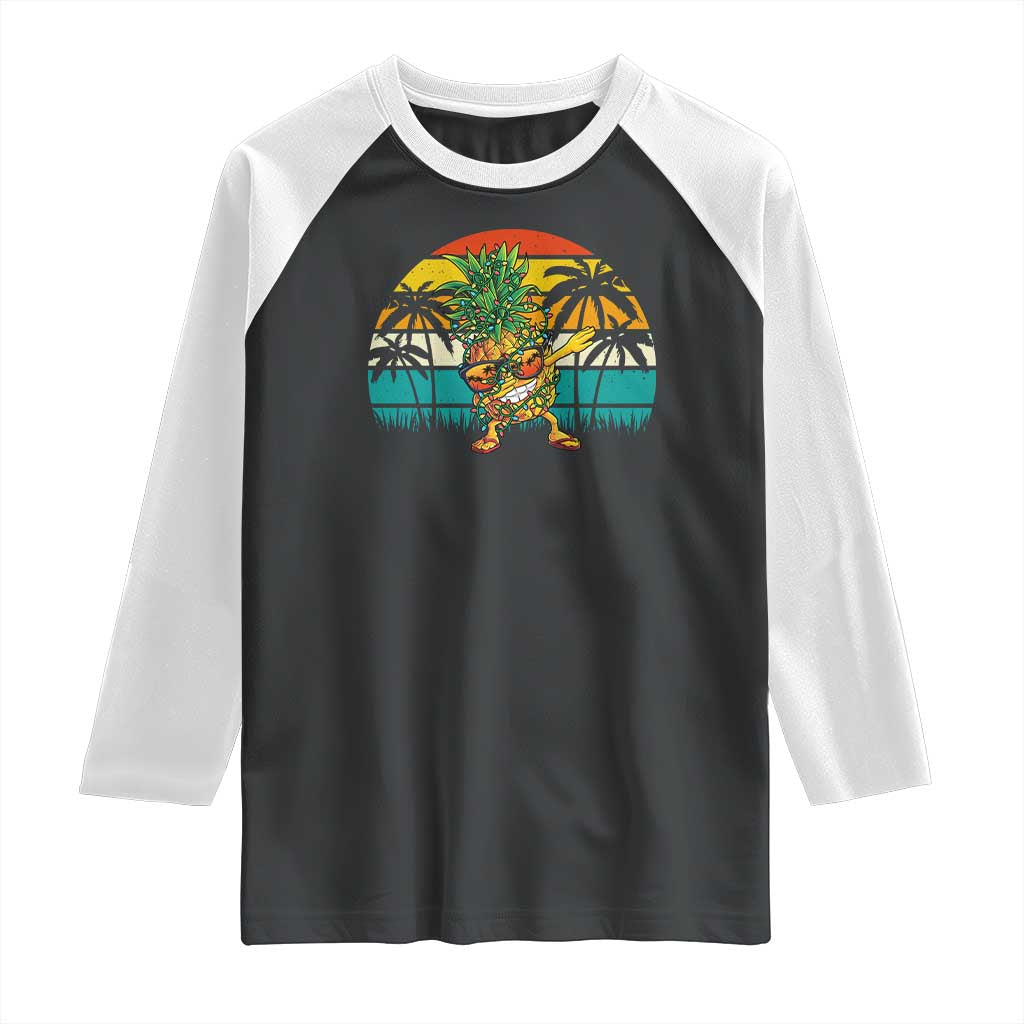 Dabbing Pineapple Christmas Tree Lights Raglan Shirt Hawaiian Hawaii Tropical Xmas Men Gifts Sunglasses On