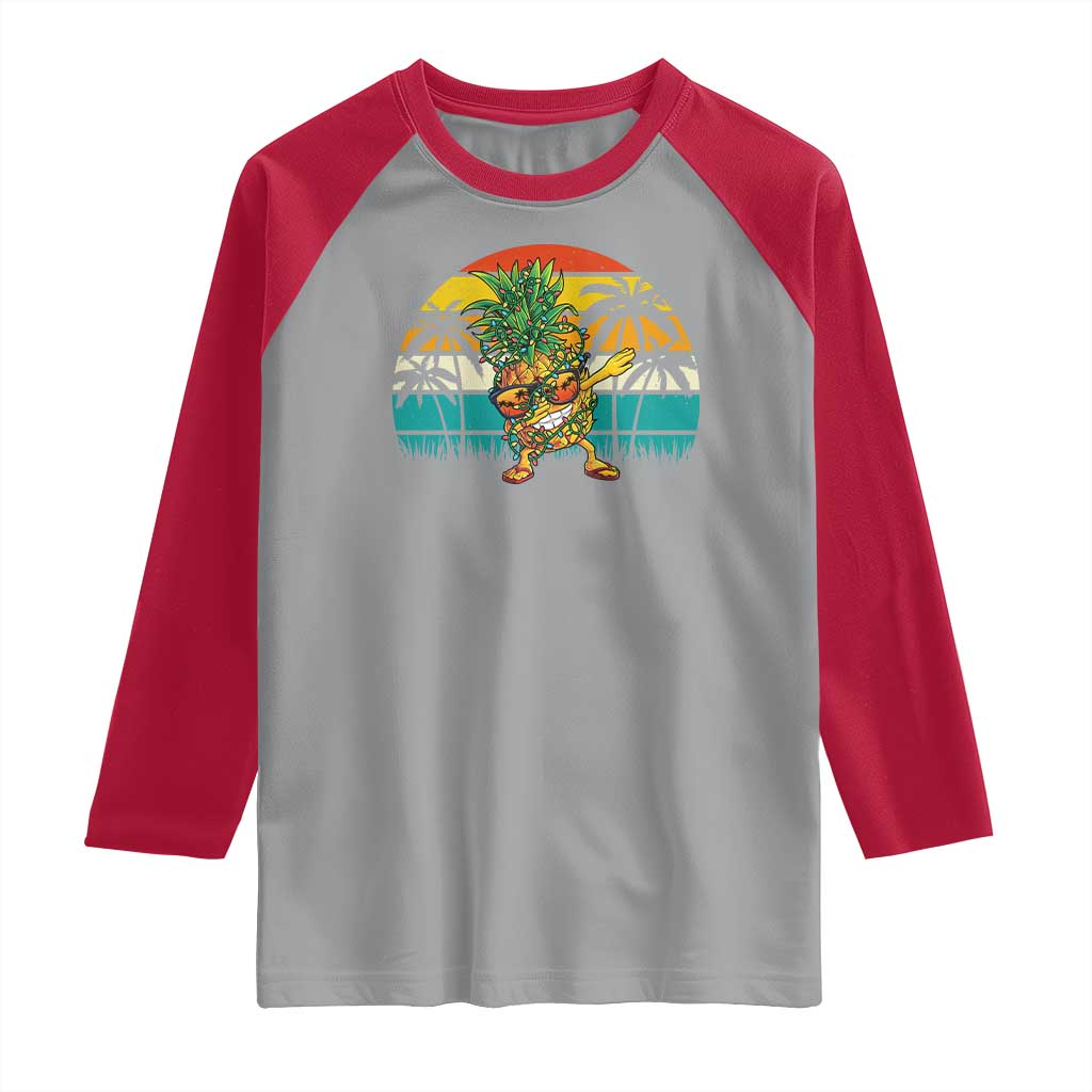 Dabbing Pineapple Christmas Tree Lights Raglan Shirt Hawaiian Hawaii Tropical Xmas Men Gifts Sunglasses On