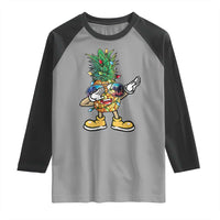 Dabbing Pineapple Hawaii Christmas Tree Lights Xmas Sunglasses Raglan Shirt Tropical Holiday Beach