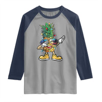 Dabbing Pineapple Hawaii Christmas Tree Lights Xmas Sunglasses Raglan Shirt Tropical Holiday Beach
