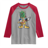 Dabbing Pineapple Hawaii Christmas Tree Lights Xmas Sunglasses Raglan Shirt Tropical Holiday Beach