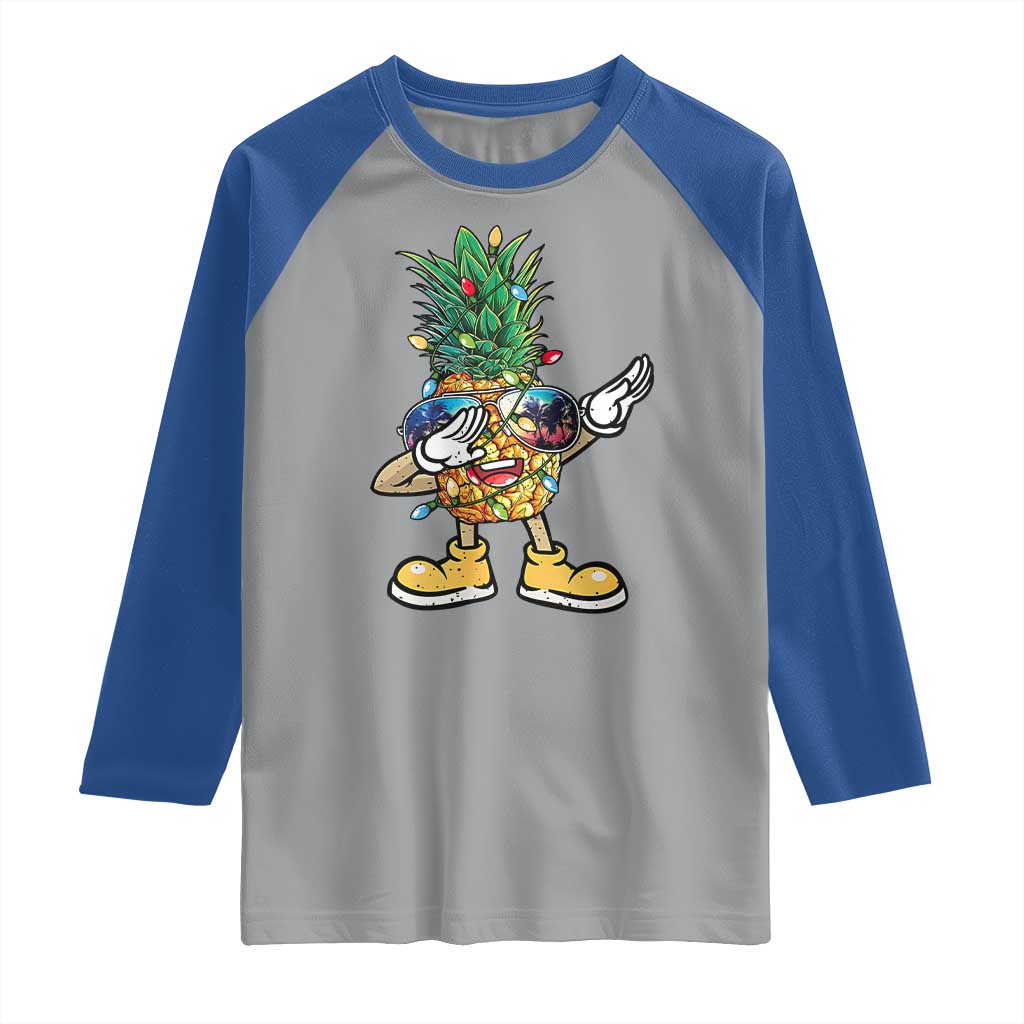 Dabbing Pineapple Hawaii Christmas Tree Lights Xmas Sunglasses Raglan Shirt Tropical Holiday Beach