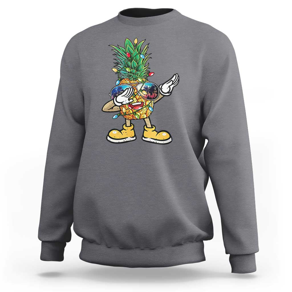 Dabbing Pineapple Christmas Tree Lights Xmas Sunglasses Sweatshirt Tropical Holiday Beach Tank for Hawaii Vacation - Wonder Print Shop
