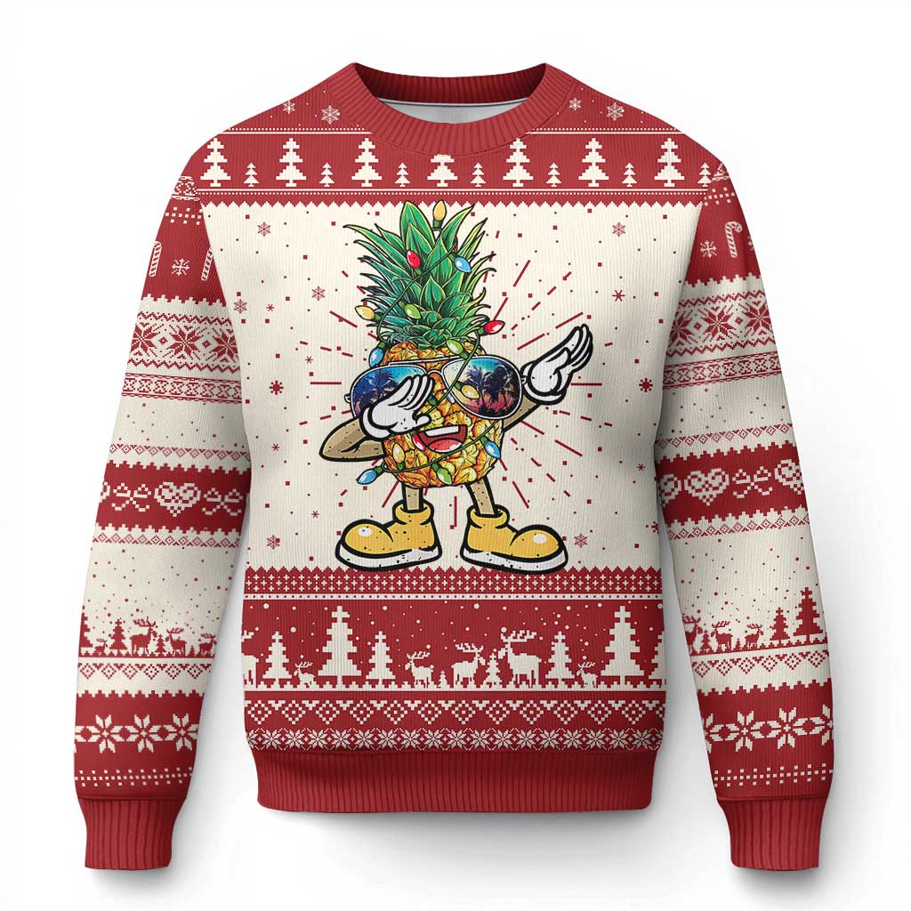 Dabbing Pineapple Christmas Tree Lights Xmas Sunglasses Ugly Christmas Sweater Tropical Holiday Beach Tank for Hawaii Vacation - Wonder Print Shop