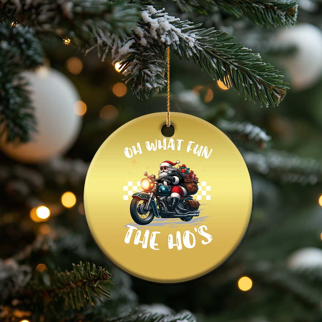 Biker Grandpa Santa on Motorcycle Xmas Christmas Ornament Funny Oh What Fun It Is To Ride - Wonder Print Shop