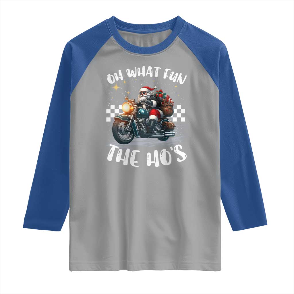 Biker Grandpa Santa on Motorcycle Christmas Raglan Shirt Funny Oh What Fun It Is To Ride