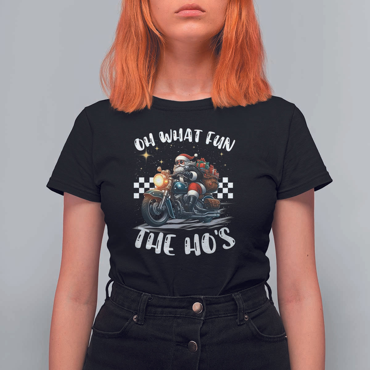 Biker Grandpa Santa on Motorcycle Christmas T Shirt For Women Funny Oh What Fun It Is To Ride - Wonder Print Shop