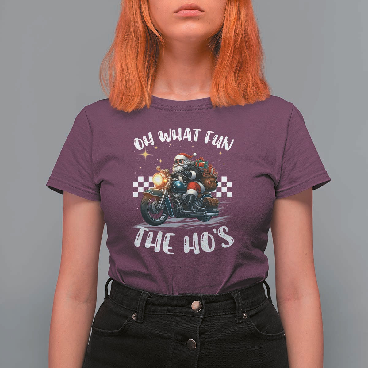 Biker Grandpa Santa on Motorcycle Christmas T Shirt For Women Funny Oh What Fun It Is To Ride - Wonder Print Shop