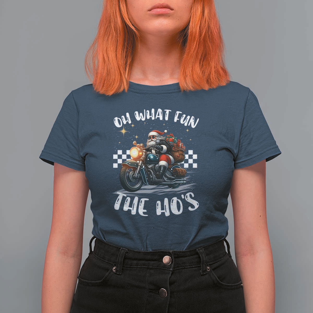 Biker Grandpa Santa on Motorcycle Christmas T Shirt For Women Funny Oh What Fun It Is To Ride - Wonder Print Shop