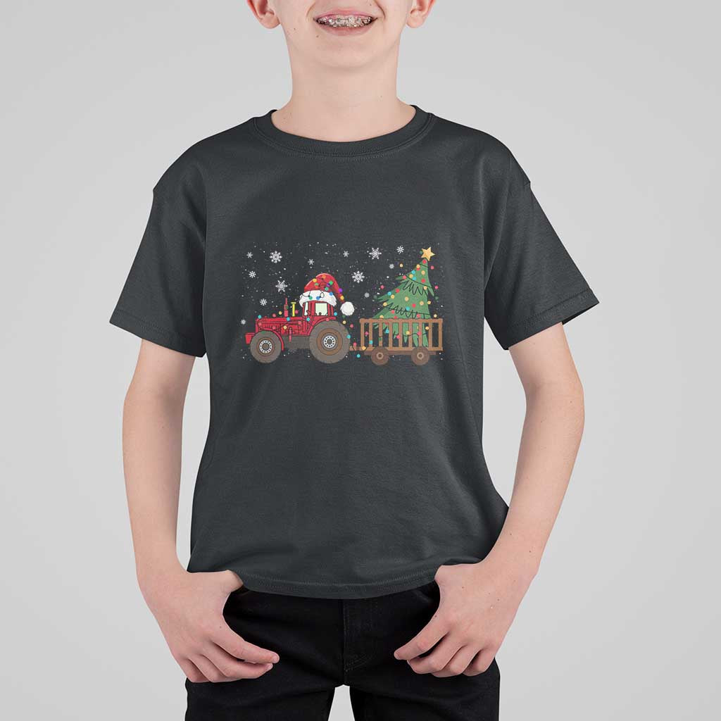 Tractor Christmas T Shirt For Kid Tree Lights Farmer Xmas Gift for Tractor Drivers - Wonder Print Shop