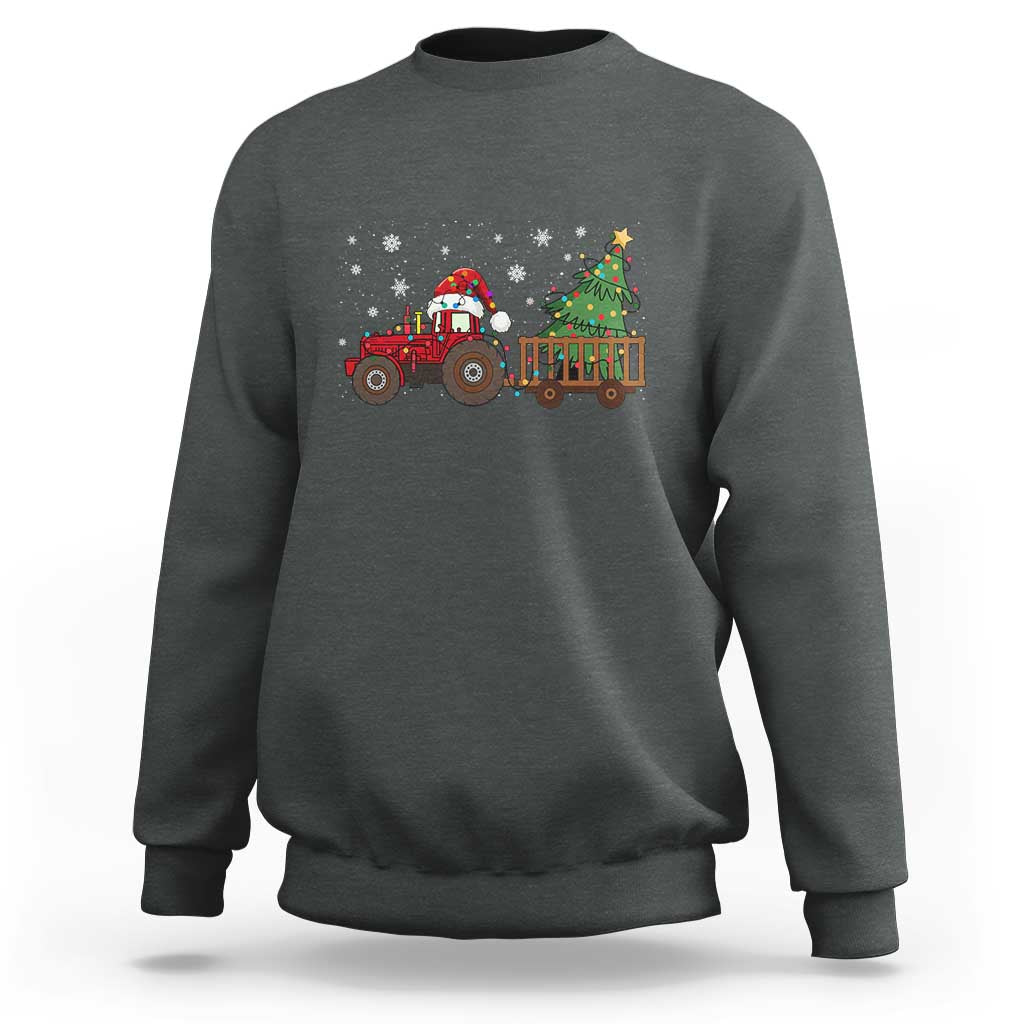 Tractor Christmas Sweatshirt Tree Lights Farmer Xmas Gift for Tractor Drivers - Wonder Print Shop