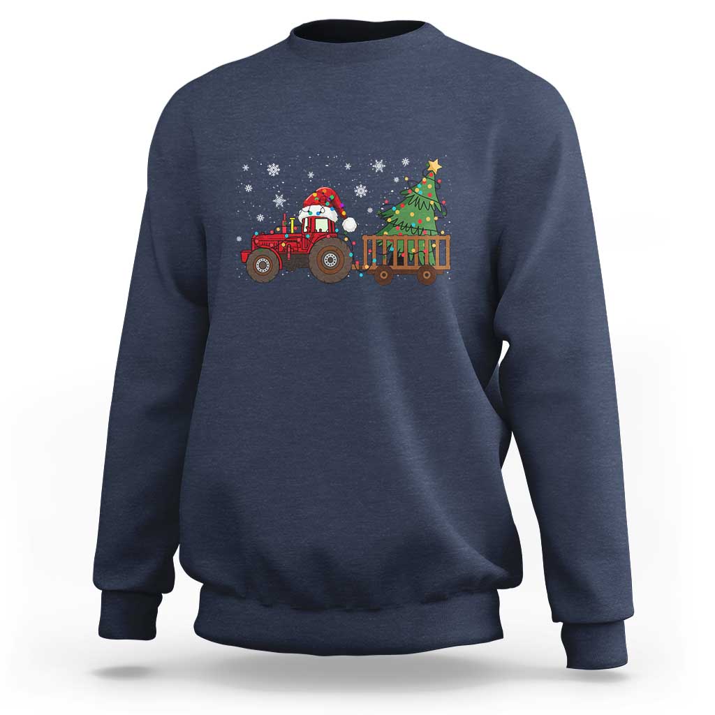 Tractor Christmas Sweatshirt Tree Lights Farmer Xmas Gift for Tractor Drivers - Wonder Print Shop