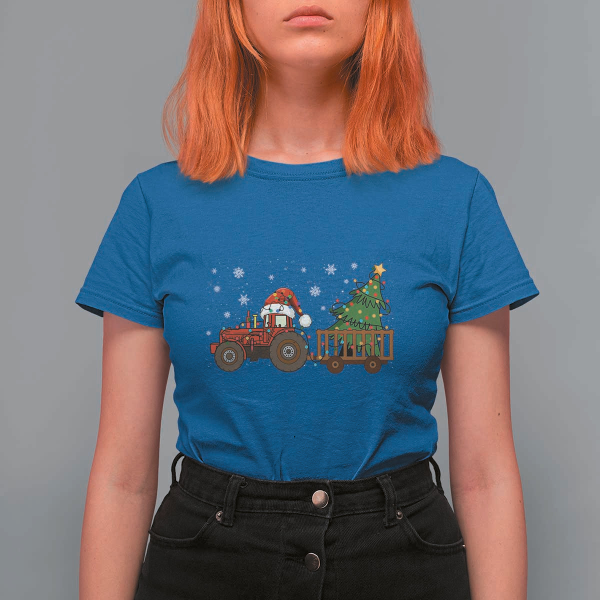 Tractor Christmas T Shirt For Women Tree Lights Farmer Xmas Gift for Tractor Drivers - Wonder Print Shop